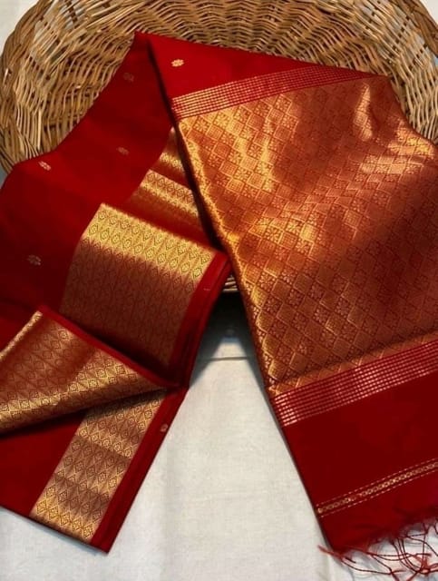 Red Maheshwari Saree - Palledaar