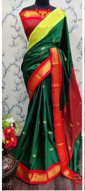 Green Maheshwari Saree | Zari Border