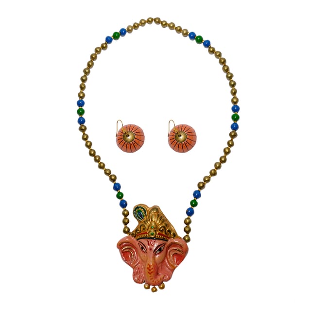 GANESHA ENGRAVED DESIGN TERRACOTTA NECKLACE SET