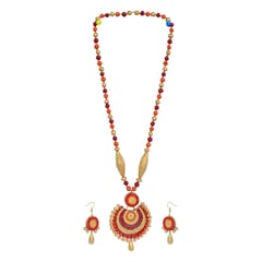 RED AND ORANGE WITH GOLDEN BEADS ELEGANT NECKLACE SET
