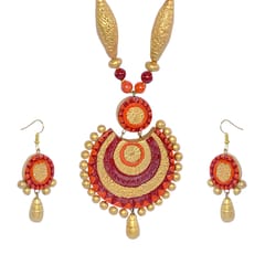 RED AND ORANGE WITH GOLDEN BEADS ELEGANT NECKLACE SET