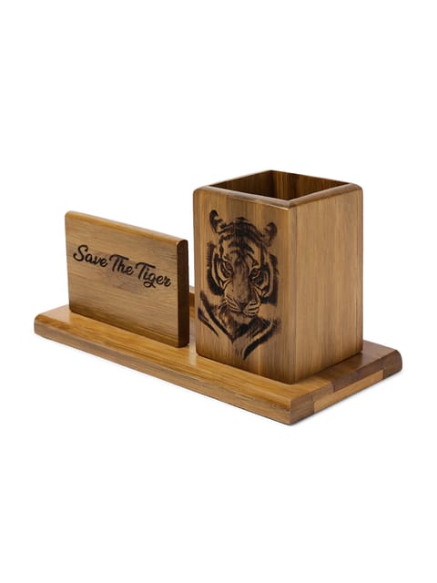 Tisser Artisans Bamboo crafted pen stand for desk d�cor