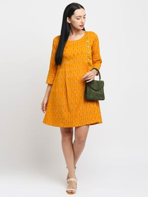 Tisser Embroidery  Ikat A-Line Midi Yellow