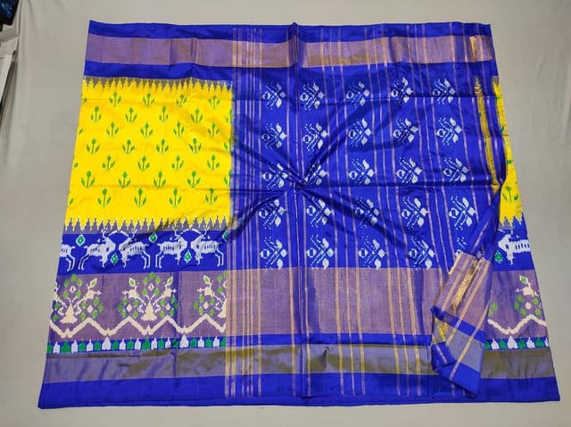 Pochampally Silk Saree | Yellow Colour | Blue Border