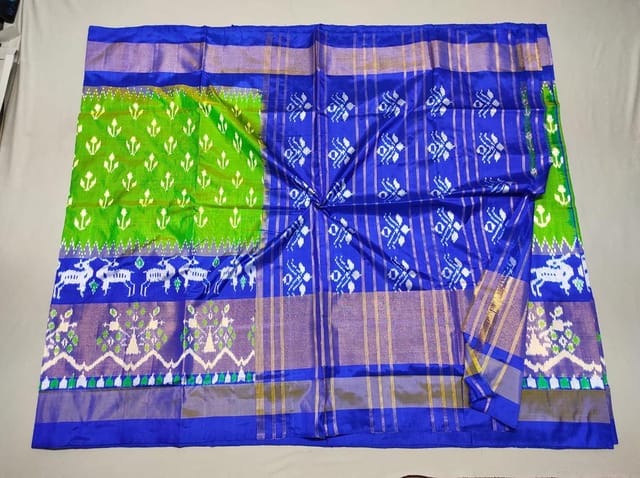 Pochampally Silk Saree | Green Colour | Blue Border