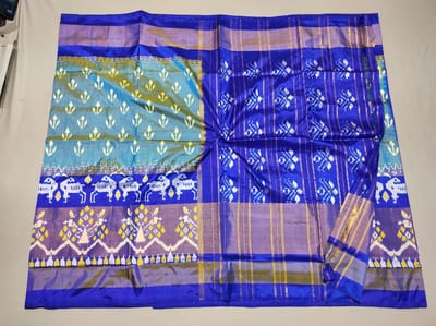 Pochampally Silk Saree | Light Green Colour | Blue Border