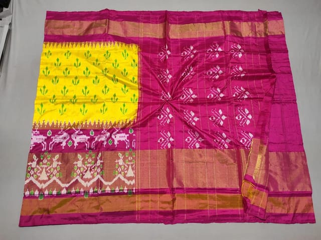 Pochampally Silk Saree | Yellow Colour | Pink Border