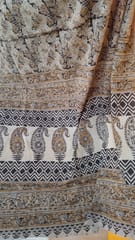 Black and Cream Kalamkari Block Hand Block Print Cotton Saree -0021