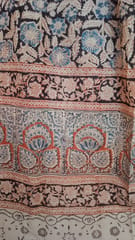 Black Kalamkari Vegetable Dry Hand Block Printing Cotton Dupatta - 002