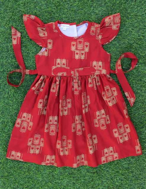 Red gold foil printed cotton rayon Dress