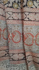 Black Kalamkari Vegetable Dry Hand Block Printing Cotton Dupatta - 004