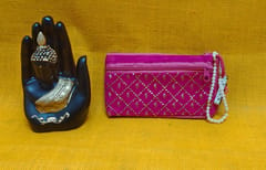 Pink and Black Velvet Cloth Mobile Pouches Combo 6