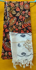 Black and White Kalamkari Zari Cotton Dupatta 002