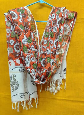 White Kalamkari Zari Cotton Dupatta 007