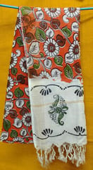 White Kalamkari Zari Cotton Dupatta 007