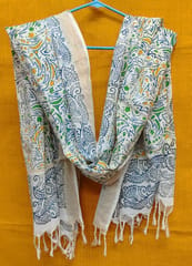 White Kalamkari Zari Cotton Dupatta 010