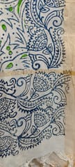 White Kalamkari Zari Cotton Dupatta 010