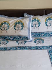 Royal Blue and white Organic Cotton Bedsheet Set