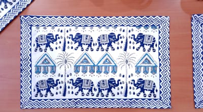Indigo Elephant Design Pure Cotton Table Linen Set
