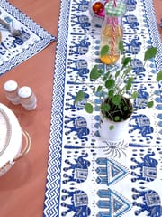 Indigo Elephant Design Pure Cotton Table Linen Set