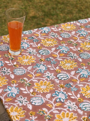 Brown Floral Orgaic Cotton Table Cover