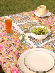 Elegant Organic Cotton Table Runner - Yellow and Brown