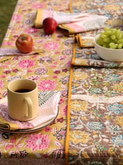 Elegant Organic Cotton Table Runner - Yellow and Brown