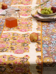 Elegant Organic Cotton Table Runner - Yellow and Brown