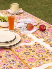 Elegant Organic Cotton Table Runner - Yellow and Brown