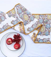 Elegant Organic Cotton Table Runner - Yellow and Brown