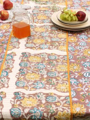 Elegant Organic Cotton Table Runner - Yellow and Brown