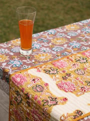 Elegant Organic Cotton Table Runner - Yellow and Brown