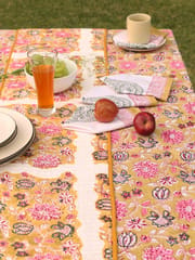 Elegant Organic Cotton Table Runner - Yellow and Brown