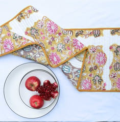 Elegant Organic Cotton Table Runner - Yellow and Brown