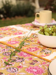 Elegant Organic Cotton Table Runner - Yellow and Brown