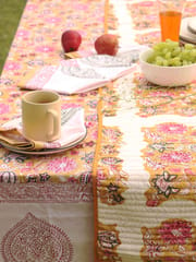 Elegant Organic Cotton Table Runner - Yellow and Brown