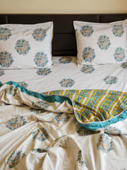 Contemporary Peach and Turquoise Cotton Dohar