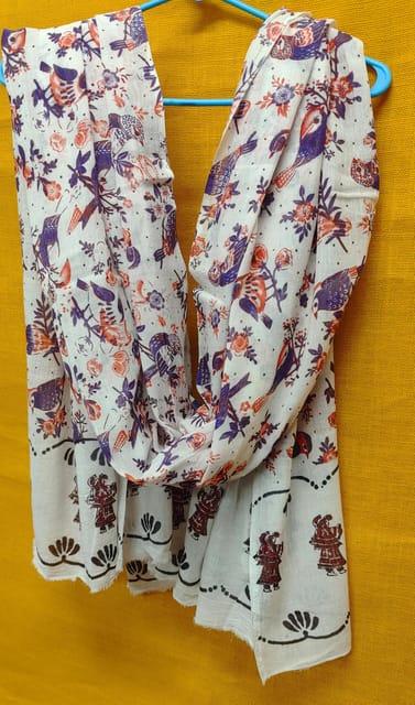 Kalamkari White Cotton Dupatta 001