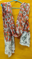 White and Orange Kalamkari Cotton Dupatta 003