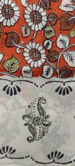 White and Orange Kalamkari Cotton Dupatta 003