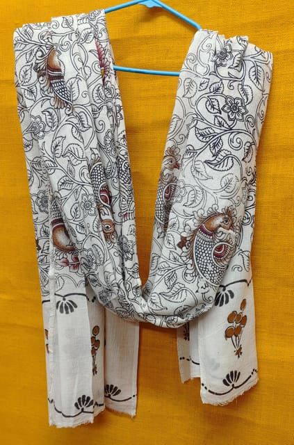 Kalamkari White and Black Cotton Dupatta 004