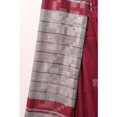 Tisser Handloom Cotton Saree with Attached Blouse Piece (Maroon/Grey)