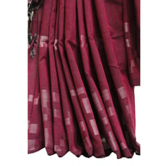 Tisser Handloom Cotton Saree with Attached Blouse Piece (Maroon/Grey)