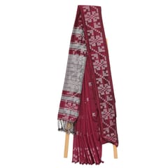 Tisser Handloom Cotton Saree with Attached Blouse Piece (Maroon/Grey)