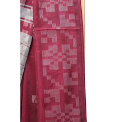 Tisser Handloom Cotton Saree with Attached Blouse Piece (Maroon/Grey)