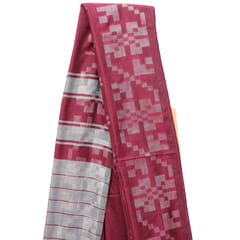 Tisser Handloom Cotton Saree with Attached Blouse Piece (Maroon/Grey)