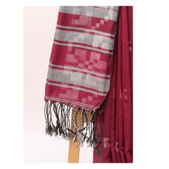 Tisser Handloom Cotton Saree with Attached Blouse Piece (Maroon/Grey)