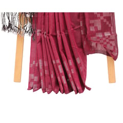 Tisser Handloom Cotton Saree with Attached Blouse Piece (Maroon/Grey)