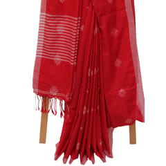 Tisser Jhilmil Khadi Saree with Attached Blouse Piece (Red)