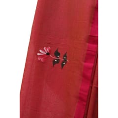 Tisser Khadi Hand-painted Saree with Attached Blouse Piece (Red)